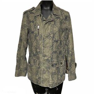 Rebecca Taylor Digital Print Snakeskin Olive Military Jacket Size XS